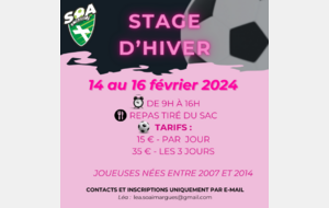 STAGE FÉMININ HIVER 2024 - catégories U13F à U18F