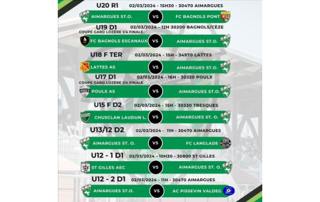 Rencontres Jeunes et Féminines - SAMEDI 2 et DIMANCHE 3/03/2024