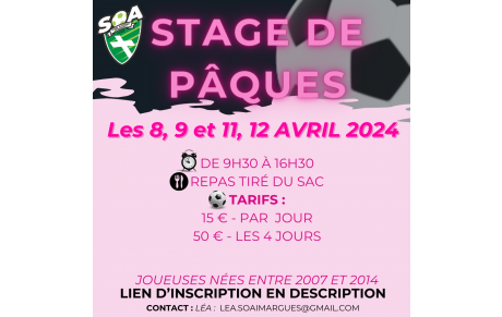 Stage de Pâques Féminin - les 8,9,11 et 12 AVRIL 2024