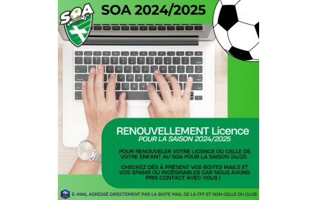 Renouvellement des licences SOA - SAISON 2024/2025